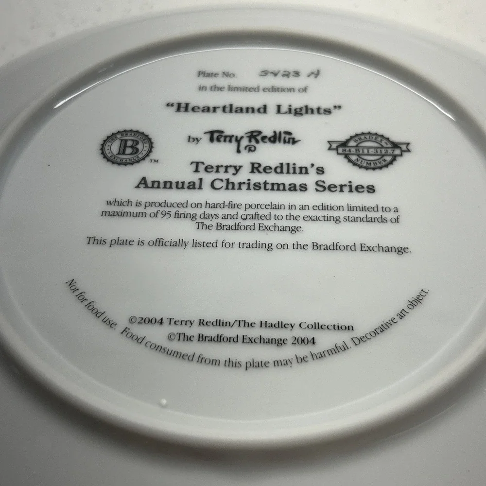 Bradford Exchange Terry Redlin Heartland Lights Christmas Plate With COA